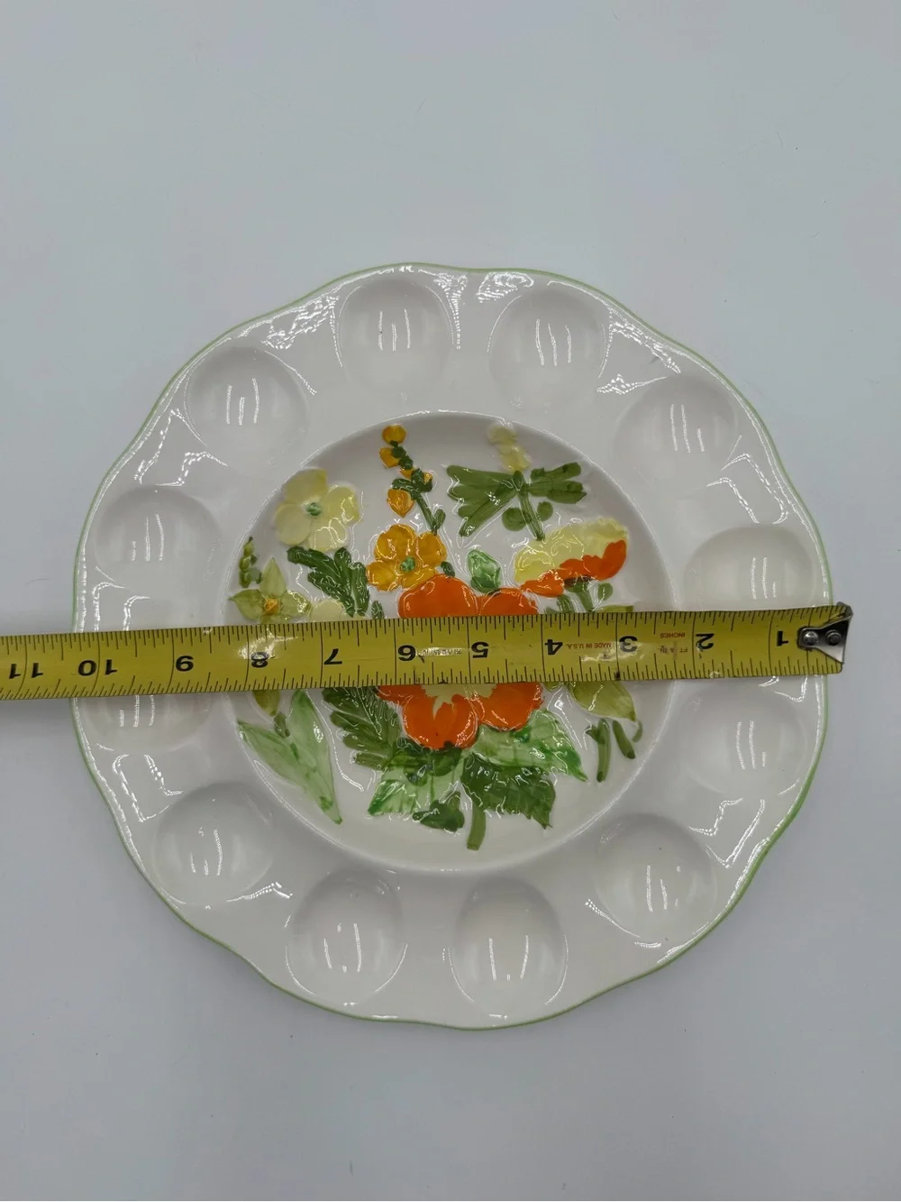 Vintage LEFTON Deviled Egg Plate Summer Flowers 384 Mid Century Floral 10”